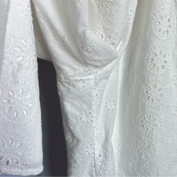 Anthropologie Hutch Cropped Jumpsuit Sz S Smocked Waist Eyelet White Wide Leg - Picture 16 of 16